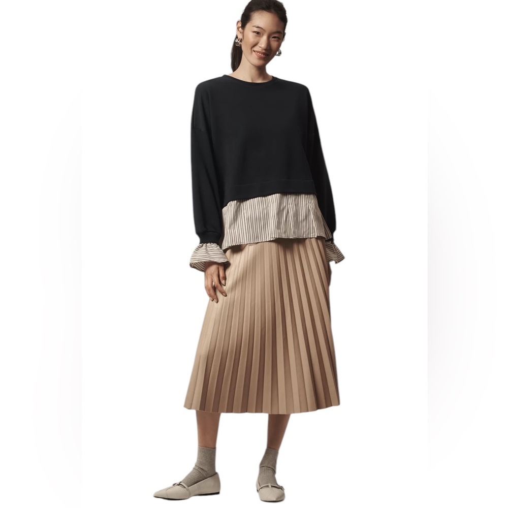 NWT Maeve Anthropologie Striped Trim Twofer Sweatshirt, XL
